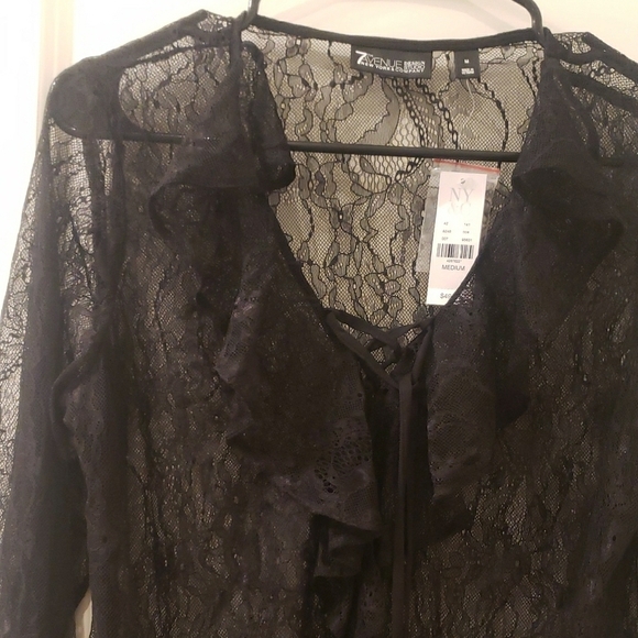 New York & Company Black Ruffled Long Sleeve Blouse - Picture 3 of 7
